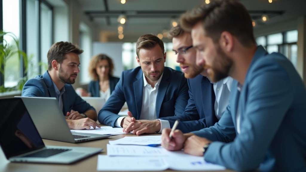 Équipe d'analyse travaillant avec des données de production et des rapports mensuels dans un environnement de bureau professionnel