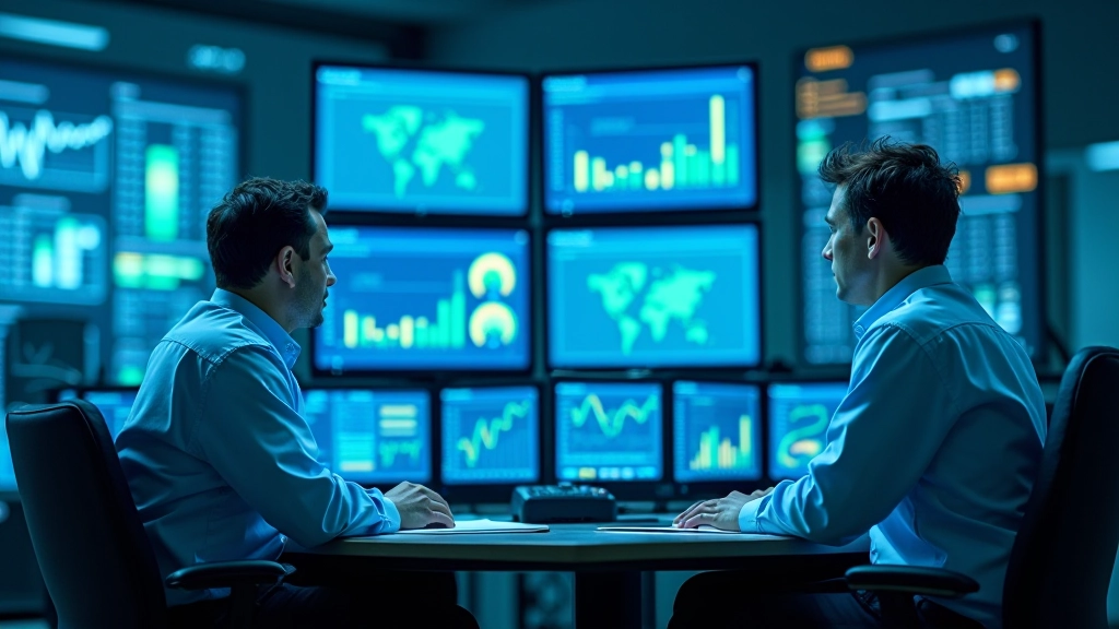 Salle de contrôle avec écrans affichant les données de production en temps réel et les statistiques d'utilisation