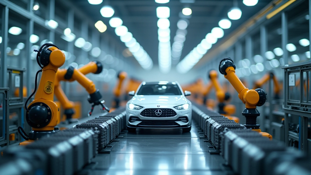 Vue d'une chaîne de production automobile moderne avec des robots industriels